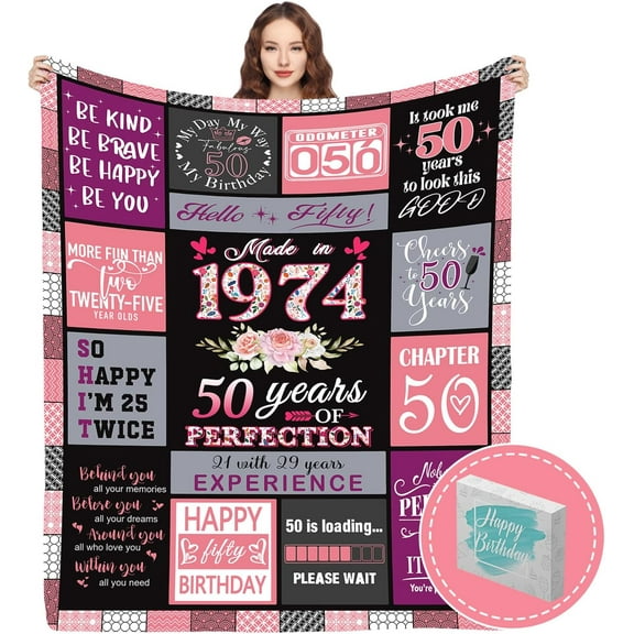 50th Birthday Gifts for Women Blanket 60"x50", 50th Birthday Gift Ideas, 50 Birthday Gifts for Women, 50 Year Old Birthday Gifts for Women, 50th Birthday Decorations for Women