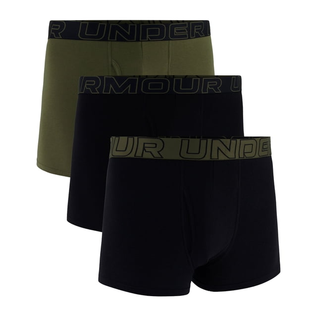 UNDER ARMOUR Calzoncillos bóxer para hombre, pack de 3 - Performance Cotton Trunks - Solid 3 in, Stretch, Mezcla de algodón Negro/Verde XL (X-Large)