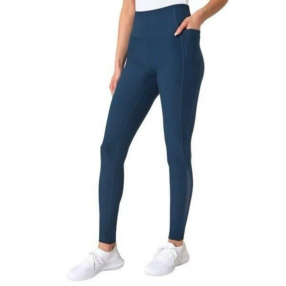 Mondetta Women's Moisture Wicking High Waist Active Legging Pant with Pockets and Mesh Detail (US, Alpha, Medium, Regular, Regular, Navy)