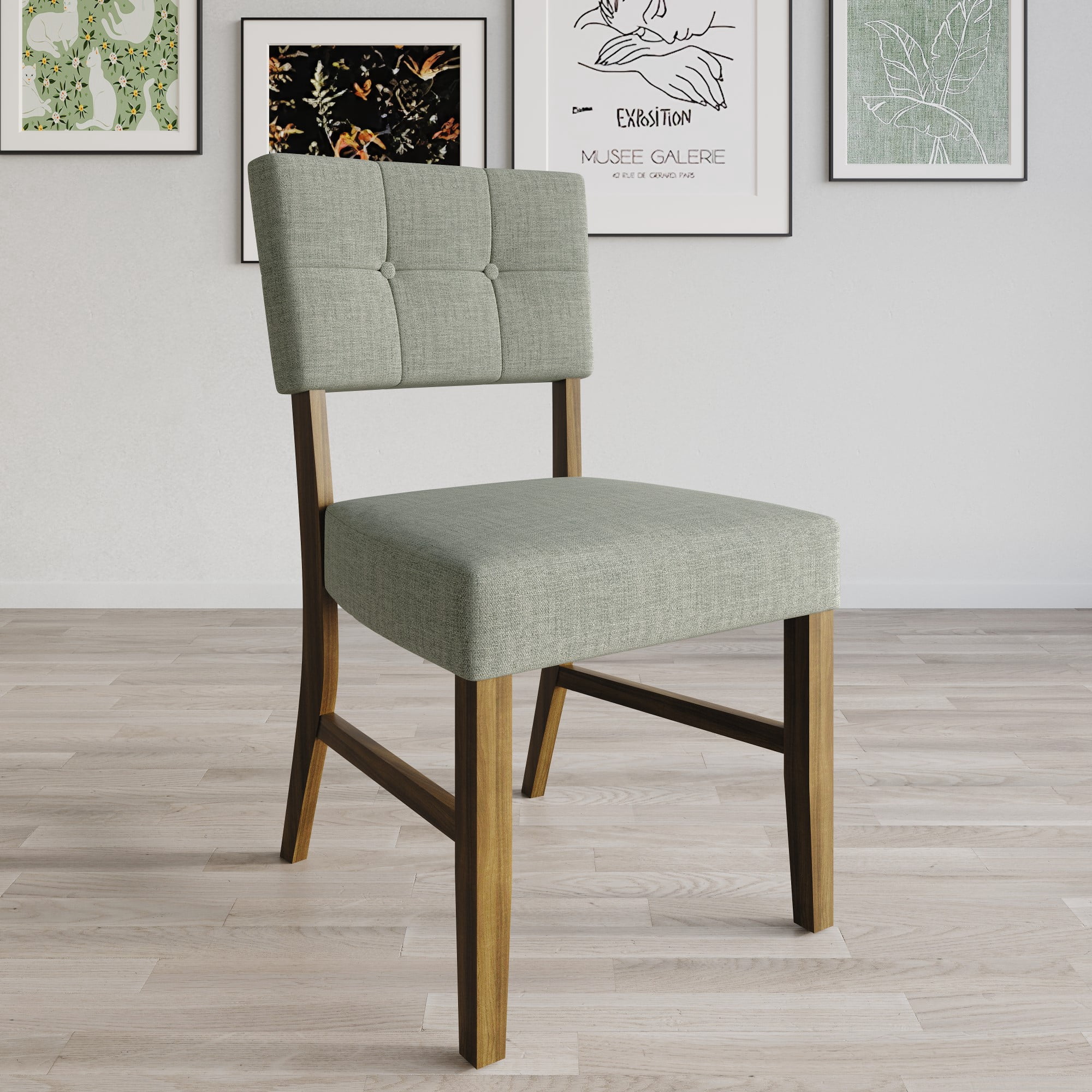 Home Design Cullman Dining Chair (Set of 4), Brown/Gray, Linen-upholstered seat, Angled back, Comfortable seating, Sturdy frame, Mid-century modern style, Durable construction