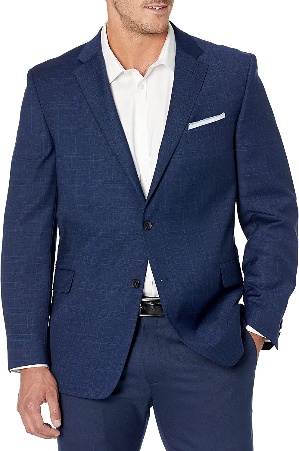 Tommy Hilfiger Mens Modern Fit Suit Separates with Stretch-Custom Size Selection 40 Tall Deep Blue Plaid - Walmart.com