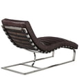 thumbnail image 3 of Crafters and Weavers Plano Channeled Leather & Steel Chaise Lounge in Dark Brown, 3 of 7