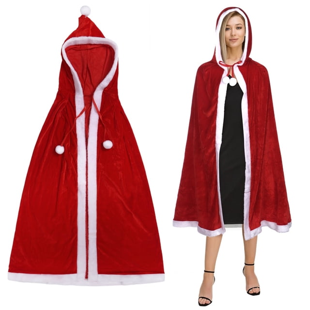 Capa de Navidad, Capa de Papá Noel, Capa de Navidad para Adultos, Capa con Capucha de Terciopelo para Mujer, Capa de Disfraz de Halloween de Navidad con Adorno de Piel, Disfraz de Navidad