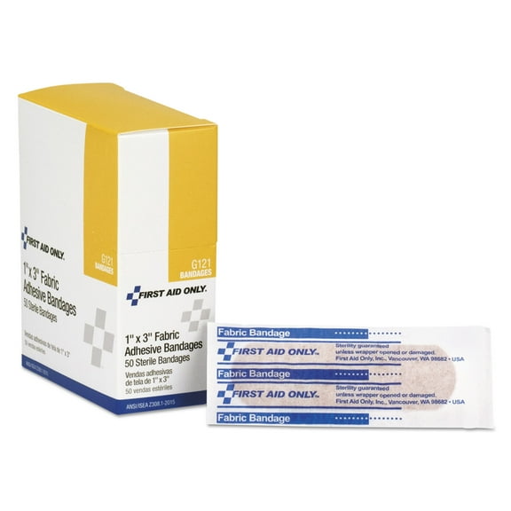 First Aid Only Fabric Bandages, 1" x 3", 50/Box (G121)