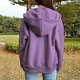 thumbnail image 3 of Veste à Capuche Zippée en Mélange de Coton Uni pour Femmes, Haut Ample Violet m, 3 of 7