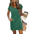 thumbnail image 5 of UoCefik Womens Athletic Dress Casual Summer Tie Waist V Neck Mini Short Sundress Business Tie Front Tshirt Dresses Work Beach Trendy Plus Size Dress with Pockets Green XXL, 5 of 5