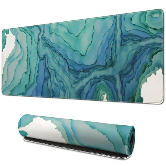 High-Performance Gaming Mouse Pad - Japanese Blue & White Wave Design, Stitched Edges, XL Size