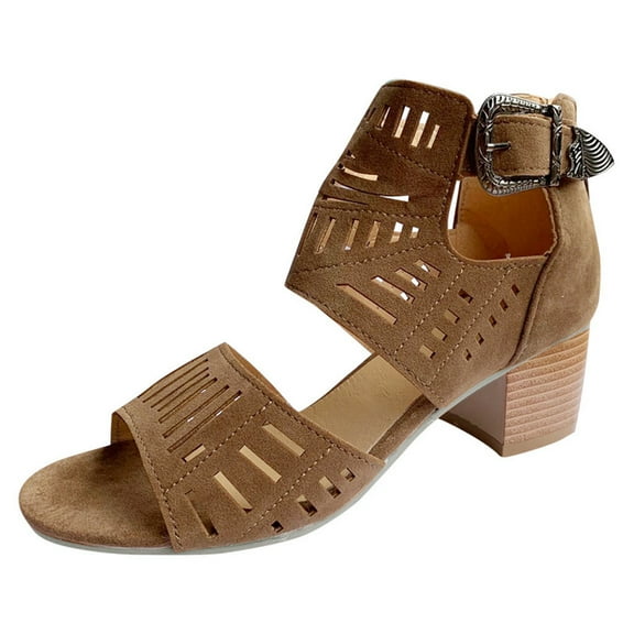 Ichuanyi Womens Shoes Women Ladies Fashion Peep Toe High Heel Solid Buckle Casual Shoes Sandals