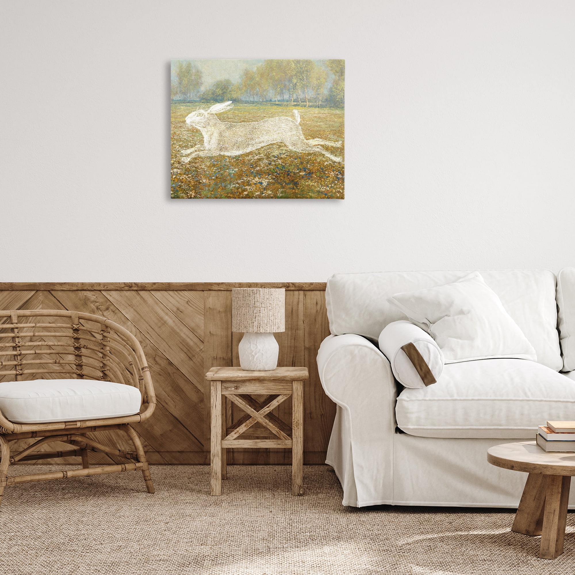 Stupell Industries Impressionist Jumping Hare Landscape & Nature Painting Wrapped Canvas Art Print Wall Art, 30 x 24