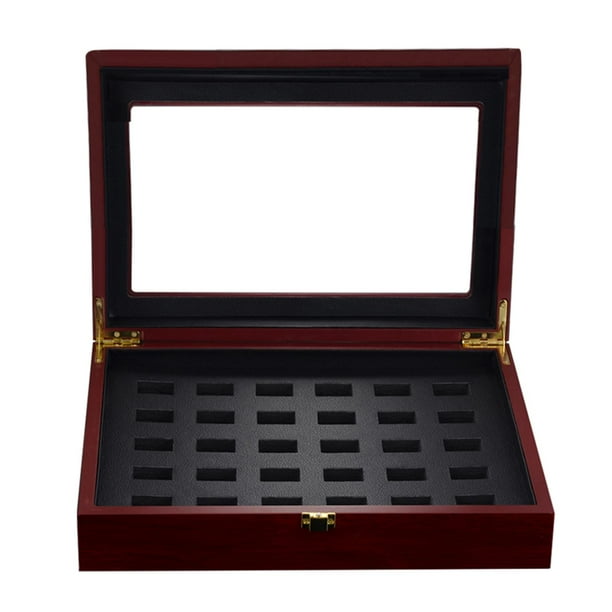 Joyero joyero joyero joyero en aspecto de madera, caja de anillos 27 ranuras