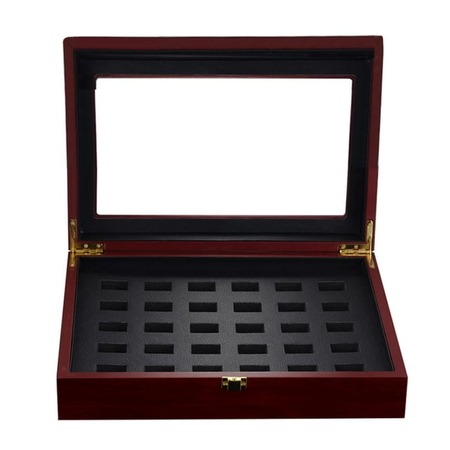 Caja de exhibición de campeonato de 27/30 hoyos de madera con inserto negro y cerradura 27 ranuras