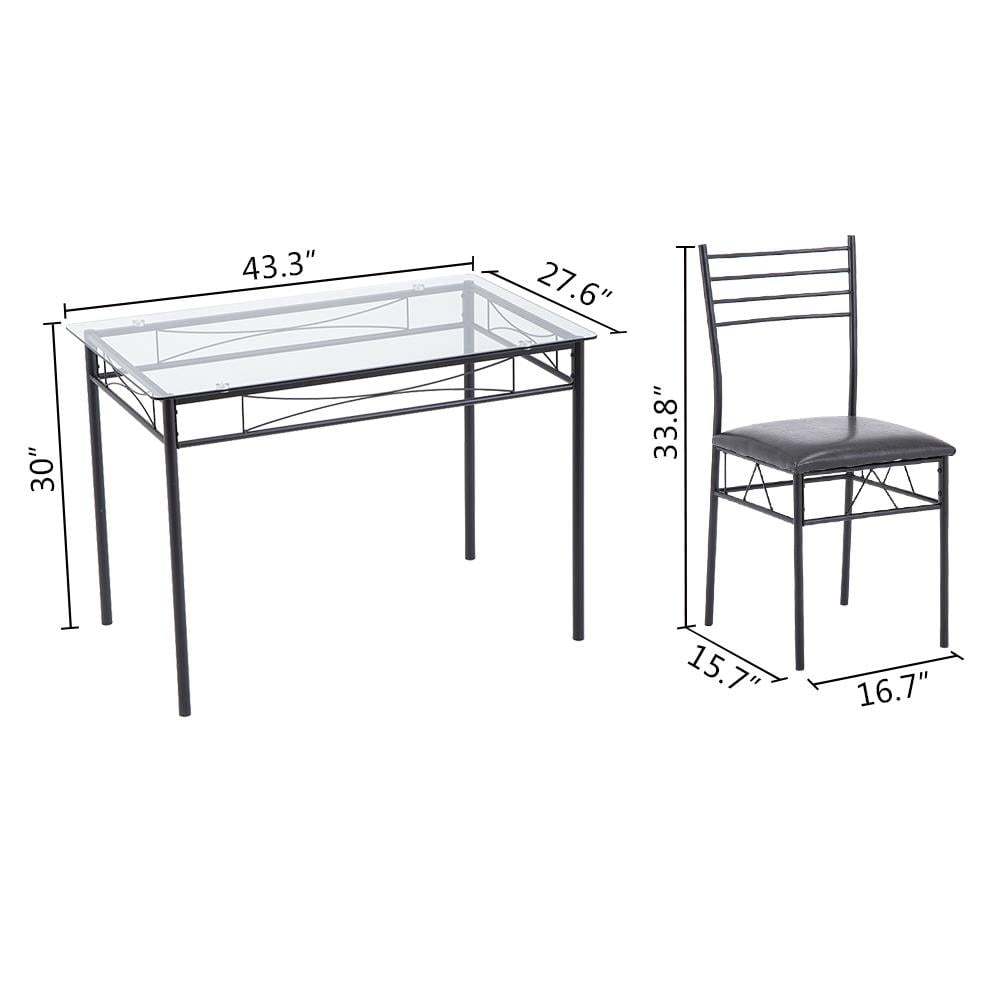 Ktaxon 5 Pcs Dining Set Glass Top Table and 4 Chairs Kitchen Room Furniture Black