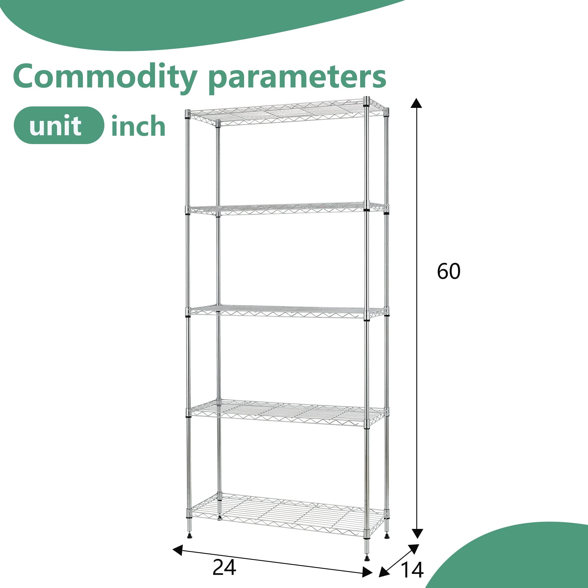 BestOffice Wire Shelving Unit Metal Shelf Organizer Heavy Duty Wire Rack Storage Unit Rack Utility for Bathroom Office Kitchen (Chrome, 14" D x 24" W x 60" H)