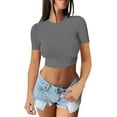 thumbnail image 3 of Delayuji Womens Short Sleeve Going Out Crop Tops Crew Neck Casual Basic Tight Tees Shirt Gray Xxl Polyester,Spandex Short Sleeve Shirts for Women, 3 of 5