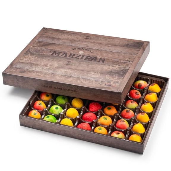 Gourmanity Marzipan Candy Gift Box, 42 Delicious Marzipan Fruit Shaped Pieces, Gourmet Candy Sure to Impress, Made in the USA [1.3lb/588g]