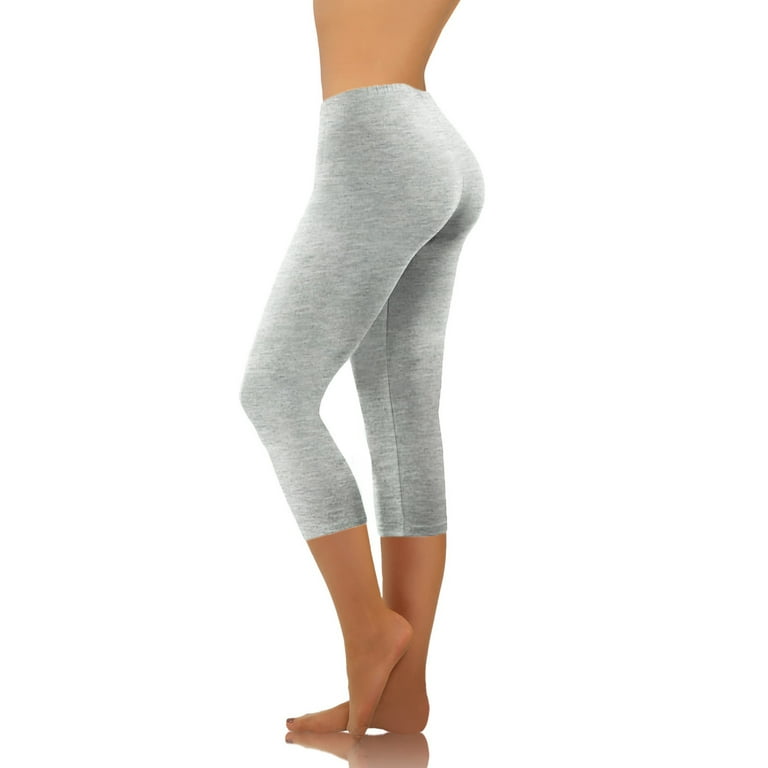 Jalioing Yoga Leggings for Women Stretch Elastic Waist Workout Pant Solid  Color Petite Leg Slim Athletic Pants (Small, Gray) 