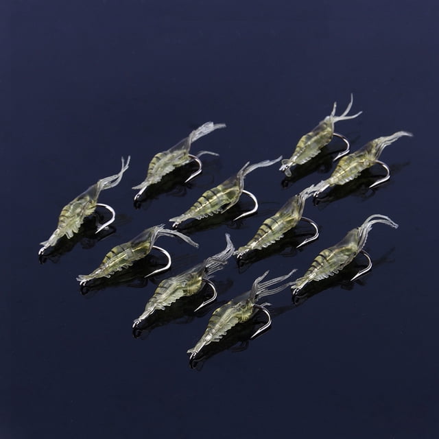 10pcs Shrimp Simulation, Yellow, 4 Cm, Soft Prawn Lure Bait Hook Tackle Bass Fishing Lures