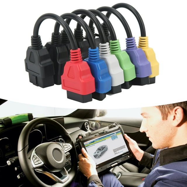 OBD2 Cable, 22cm/8.66in Abrasion Resistant ABS 6 Pcs Scanner Adapter Relibale Professional for Car
