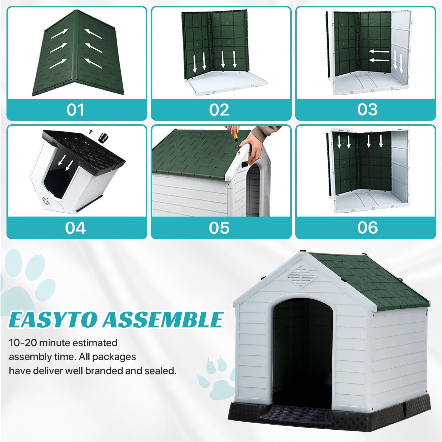 XF XINFENG Large Dog House Plastic Indoor Outdoor Waterproof Dog Kennel with Air Vents Elevated Floor( Green, 41''L*37.4''W*39''H)