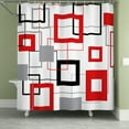 thumbnail image 2 of LFEEY Shower Curtain Modern Geometric , Red Black Mid-Century Abstract Modern Shower Curtain with Hooks, 72x72, 2 of 5