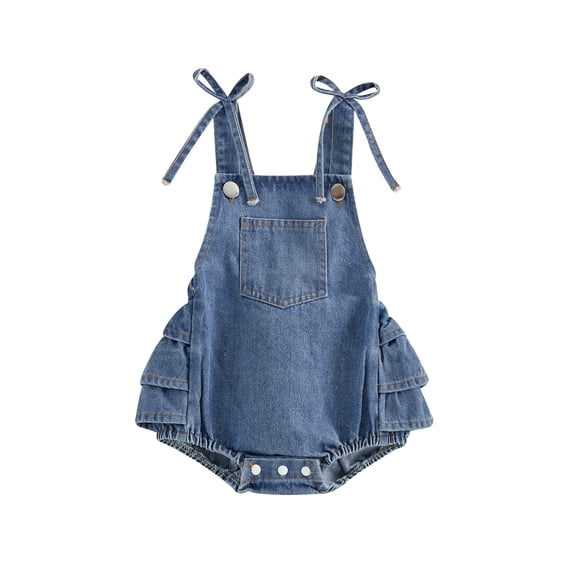 BemeyourBBs Newborn Baby Girl Denim Overalls Bubble Romper Western Baby Girl Cowgirl Outfit Cute Baby Girls Summer Clothes Ruffled Back Bow Sleeveless Backless Jean Bodysuit Playsuit Jumpsuit