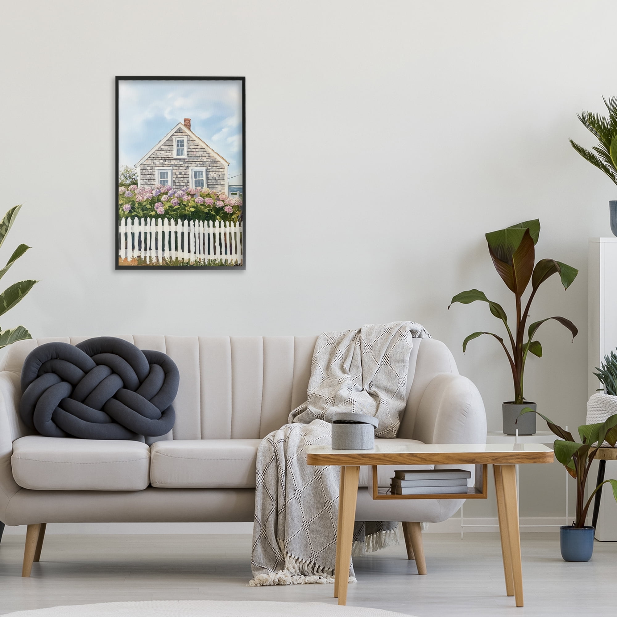 Stupell Industries Coastal Cottage Hydrangea Garden Black Framed Giclee Art, design by Sisi and Seb