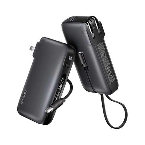 Open Box JOYFAR PORTABLE CHARGER, BUILT-IN USB-C CABLE & PLUG, 10,000MAH, 5V/4.5A - BLACK