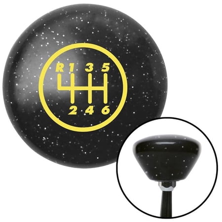 American Shifter Yellow 6 Speed Shift Pattern - 6RUL Black Retro Metal Flake Shift Knob with M16 x 1.5 Insert