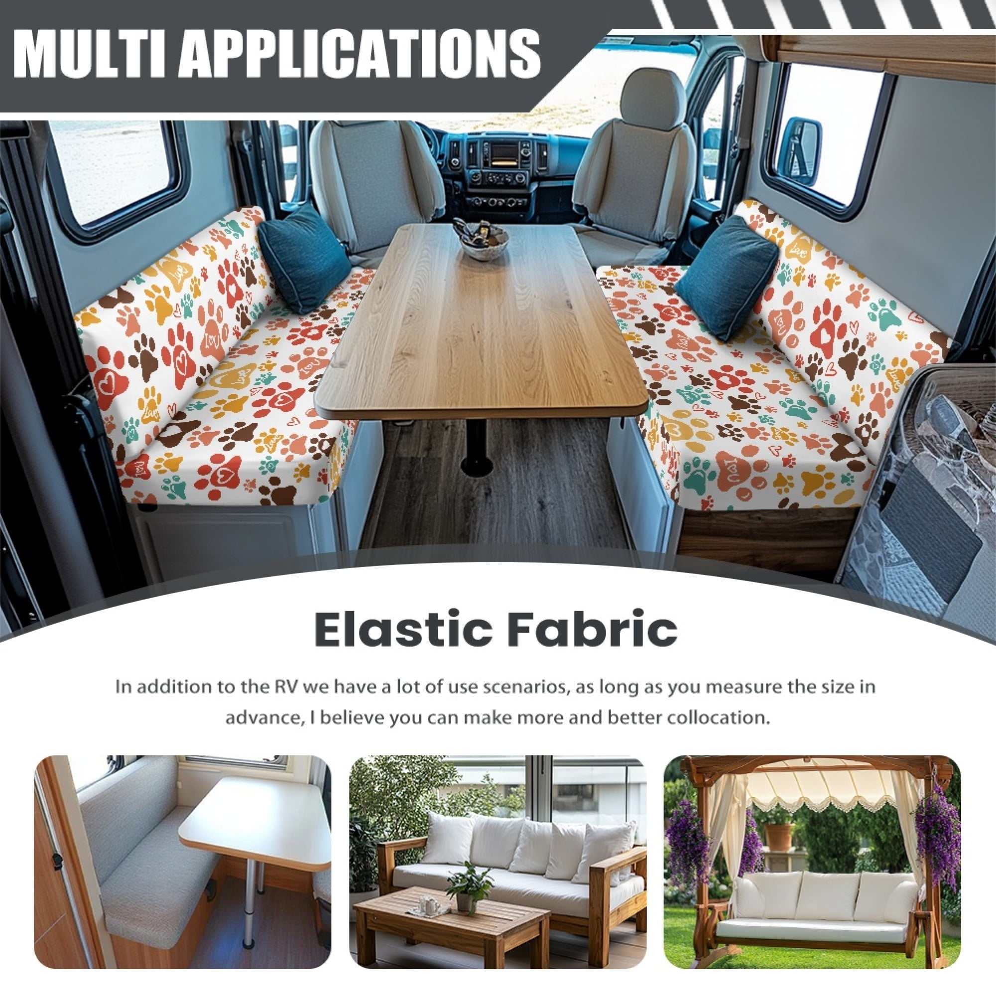 Yuyamidu Cute Dog Paw RV Dinette Cushion Slipcover Cute RV Couch Covers for Sofa Comfortable RV Dinette Seat Covers 2 Pcs Camper RV Sofa Cushions RV Accessory