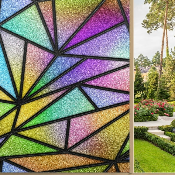 Static Cling Decorative Window Film Frosted Privacy Film Window Clings for Glass Windows No Glue Window Sticker for Bathroom Bedroom Office Stained Glass Colorful Window