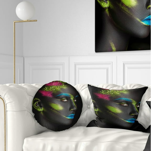 Designart Dark Skinned Girl with Make up - Abstract Portrait Throw Pillow - 12x20