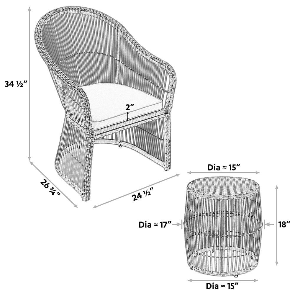 Abble 3 Piece Natural Rattan Seating Group with Cushions
