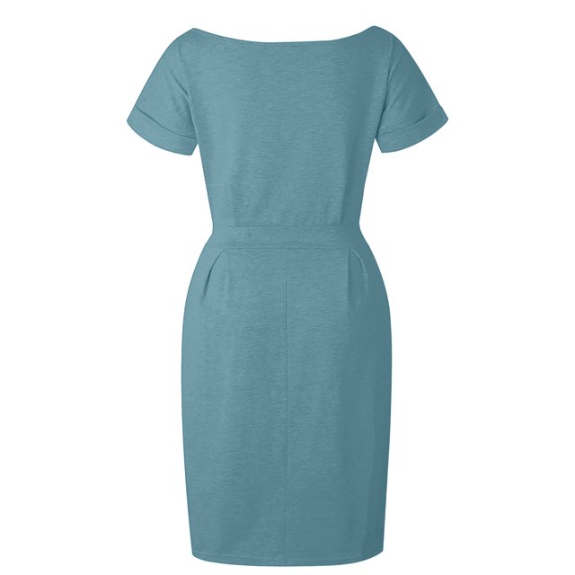 B91xZ Womens 2024 Robes Décontractée Manches Courtes V Cou Robe de Tunique Fluide, Bleu Ciel M