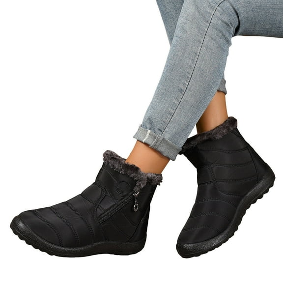 Winter Boots for Women Waterproof Stitching Furry Lined High Top Ankle Booties Outdoor Non Slip Platform Snow Boots