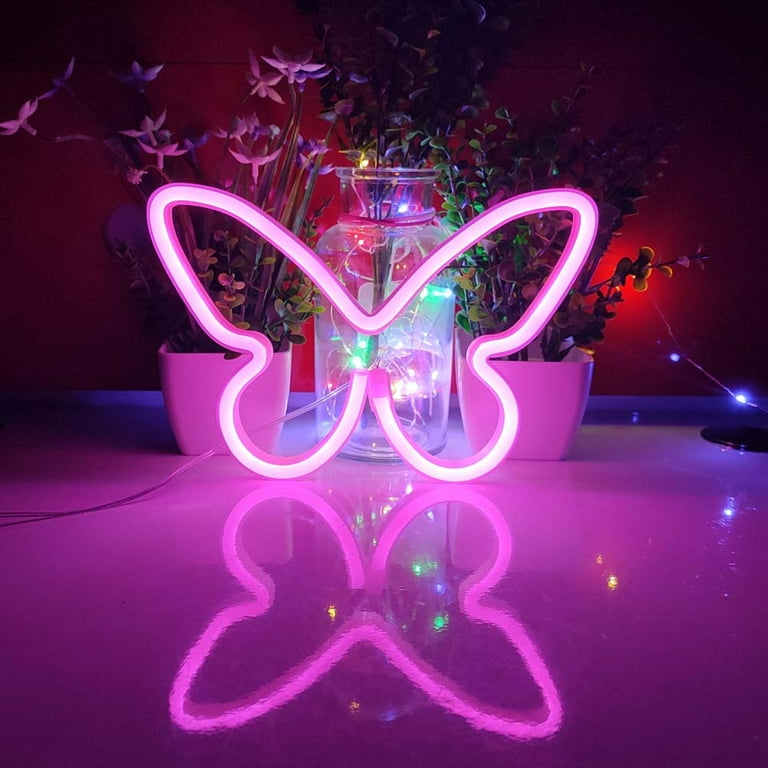 Ledander 1PCS Butterfly Neon Sign LED Light 3 AA Battery Powered USB  Butterfly Neon Wall Decor for Christmas Birthday Wedding Outdoor Bedroom 