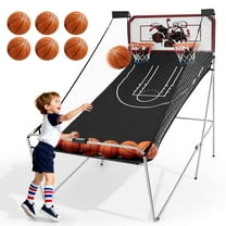 Foldable Indoor Basketball Arcade Game for All Players, SEGMART Dual Shot Indoor Basketball Game with Electronic Scorer, Portable Basketball Hoop Arcade with 8 Game Modes, 6 Balls for 2 Players