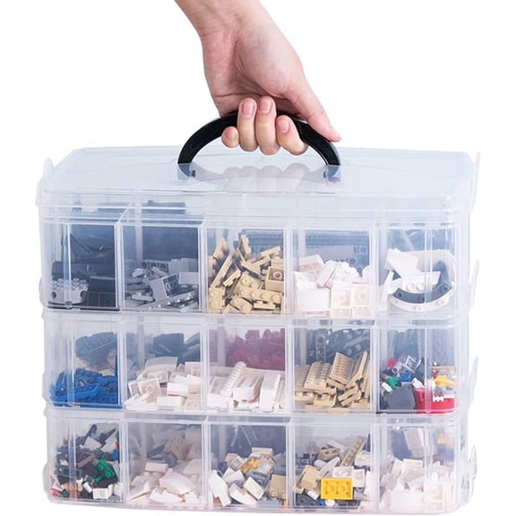 3-Tier Stackable Storage Container Box with dividers-30 compartments,Bead Organizers,Clear Plastic Craft Box for Art Craft Storage,Kids Toy Fuse Beads Jewelry,Large