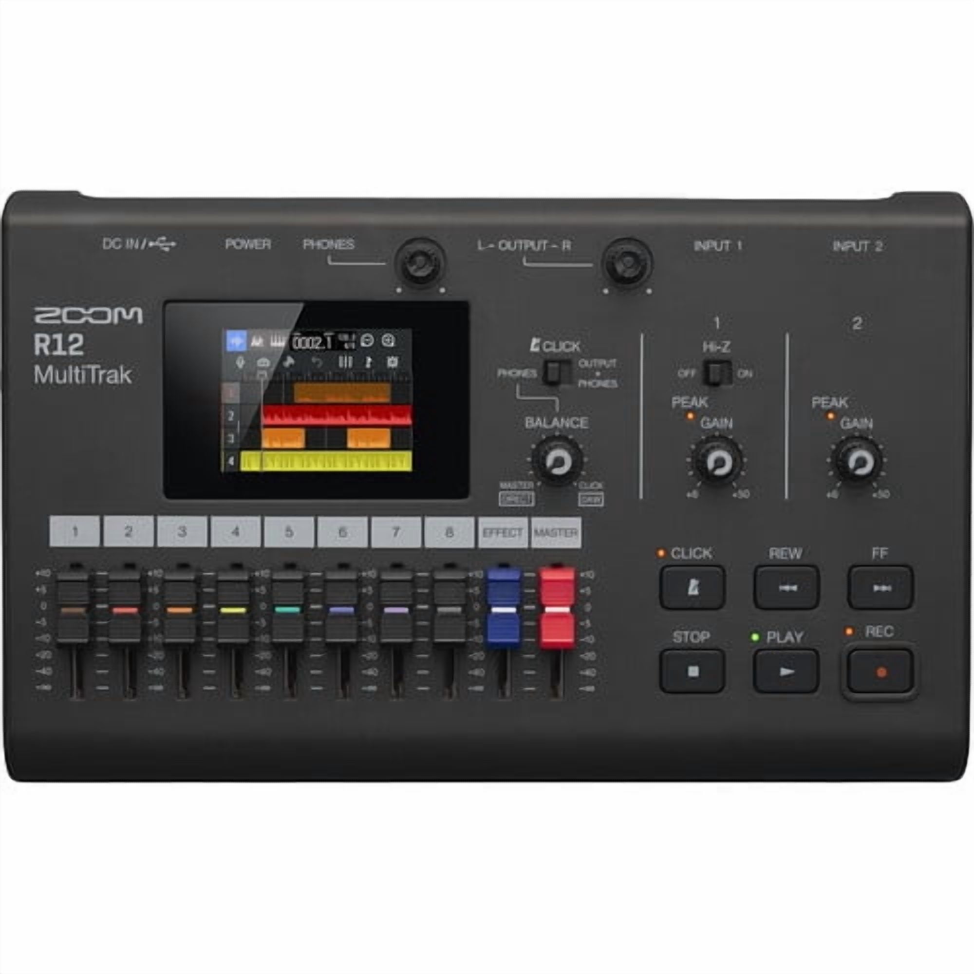 ZOOM Digital Multitrack Recorder (R12) + Audio-Technica ATH-M20x Professional Studio Monitor Headphones, Black (AUD ATHM20X) + Xpix Balanced Interconnect, 1/4 inch TRS to Same, 15 ft + More