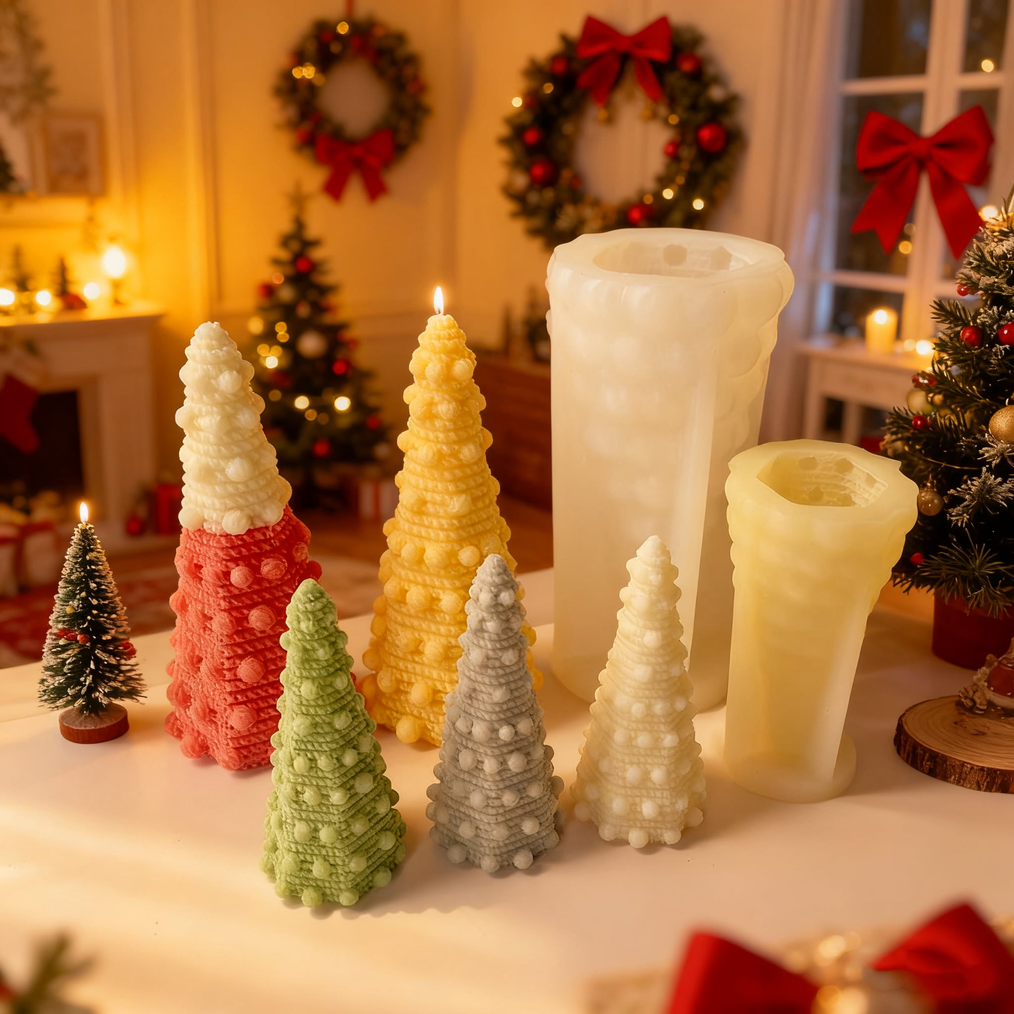 JDH Christmas Mold 3D Christmas Tree Silicone Aromatherapy Candle Mold for Candle Making, Xmas Pine Tree Silicone Soap Molds DIY Cake Decorating Candle Making Supplies