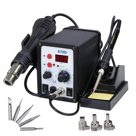Yescom 2 in 1 Rework Soldering Station 878D Welder Iron Hot Air Gun with 5 Tips and 3 Nozzles
