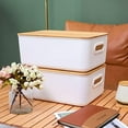 thumbnail image 3 of Citylife 2 PCS Storage Bins with Bamboo Lids Plastic Storage Containers for Organizing Stackable Storage Box with Handle, 15.12 x 10.67 x 5.98 inch, 3 of 6