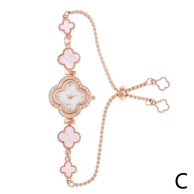 Reloj de estudiante con trébol de cuatro hojas, estilo universitario, esfera pequeña, decoración, pulsera de tirador sencillo.