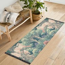 Yayeee Runner Rug for Bedroom 2'x6' Machine Washable Hallway Non Slip Mat, Floral Forest Pattern