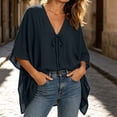 thumbnail image 4 of Sheghy Going Out Top 100%Cotton Women's Summer Solid 3/4 Batwing Sleeve Deep V Neck Loose Casual T-Shirt Top, 4 of 9