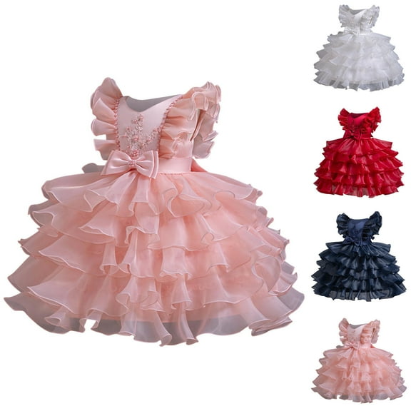 Agkizg Wedding Dress for Girls Sleeveless Tank Dresses Crewneck Solid Color Formal Dresses A Line Flower Girl Princess Dresses for Birthday Party