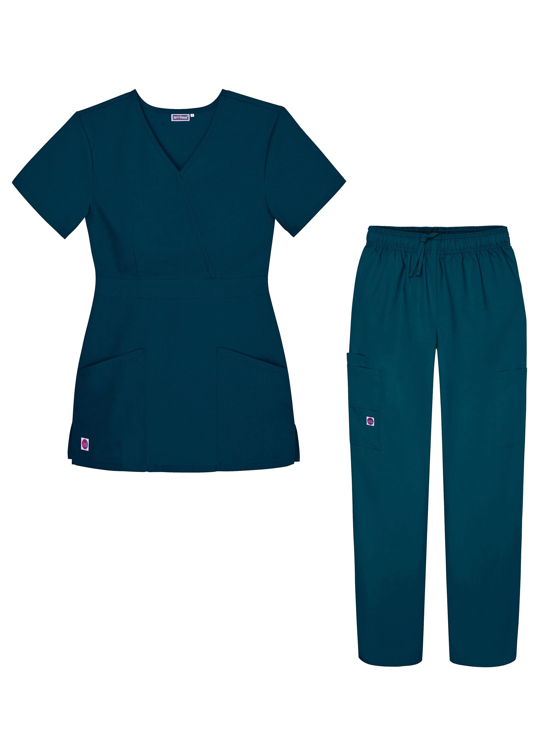 Sivvan Ensemble de Sarrau pour Femmes - Pantalon Cargo à Multiples Poches et Haut Cache-Cœur Stylé