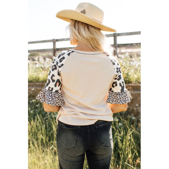 ABPHQTO Camiseta de cuello redondo con gráfico de leopardo y calavera de buey turquesa caqui para mujer