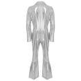 thumbnail image 4 of Hansber Men's Long Sleeve Flared Jumpsuit Disco Dance Overalls Shiny Metallic 70s Retro Outfit Club Party Wear Silver XL, 4 of 7