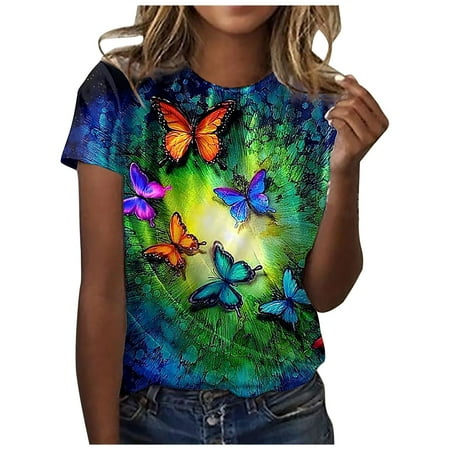 

Tshirts Shirts for Women V Neck T Shirts for Women Womens Butterfly Print Tshirts Short Sleeve Bra Top O-Neck Cute Tee Shirts Blusas Casuales de Mujer Bonitas