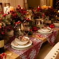 thumbnail image 2 of Table Runner Dresser Scarves Merry Christmas Snowflake Texture Cotton Linen Burlap Table Cover White Leaves Pine Cone on Red Table Runners for Family Kitchen Dining Holiday Party Banquet Decor, 2 of 5